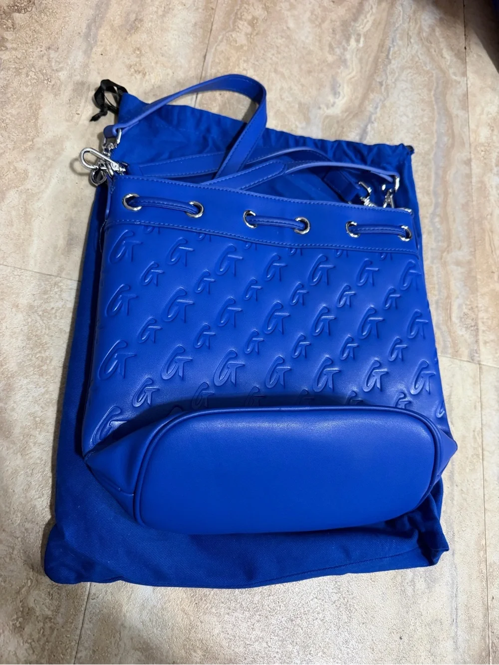Bold Blue Embossed Bucket Shoulder Bag